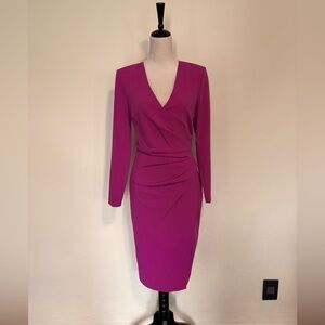 Vintage Badgley Mischka Fuchsia Long Sleeve Side Drape Dress Size 8